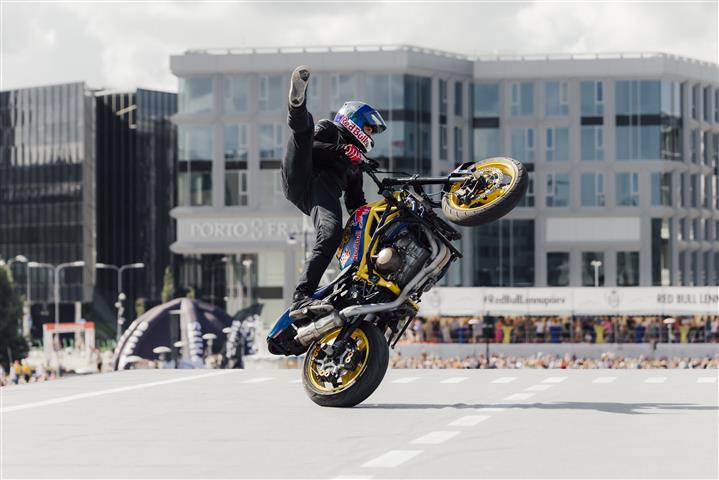 Aras Gibieza is seen performing during Red Bull Flugtag 2022 Tallinn, Estonia on 27.08.2022